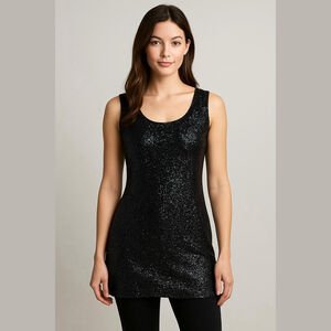 Express Y2K sequins mini black dress tunic party holidays Sz S